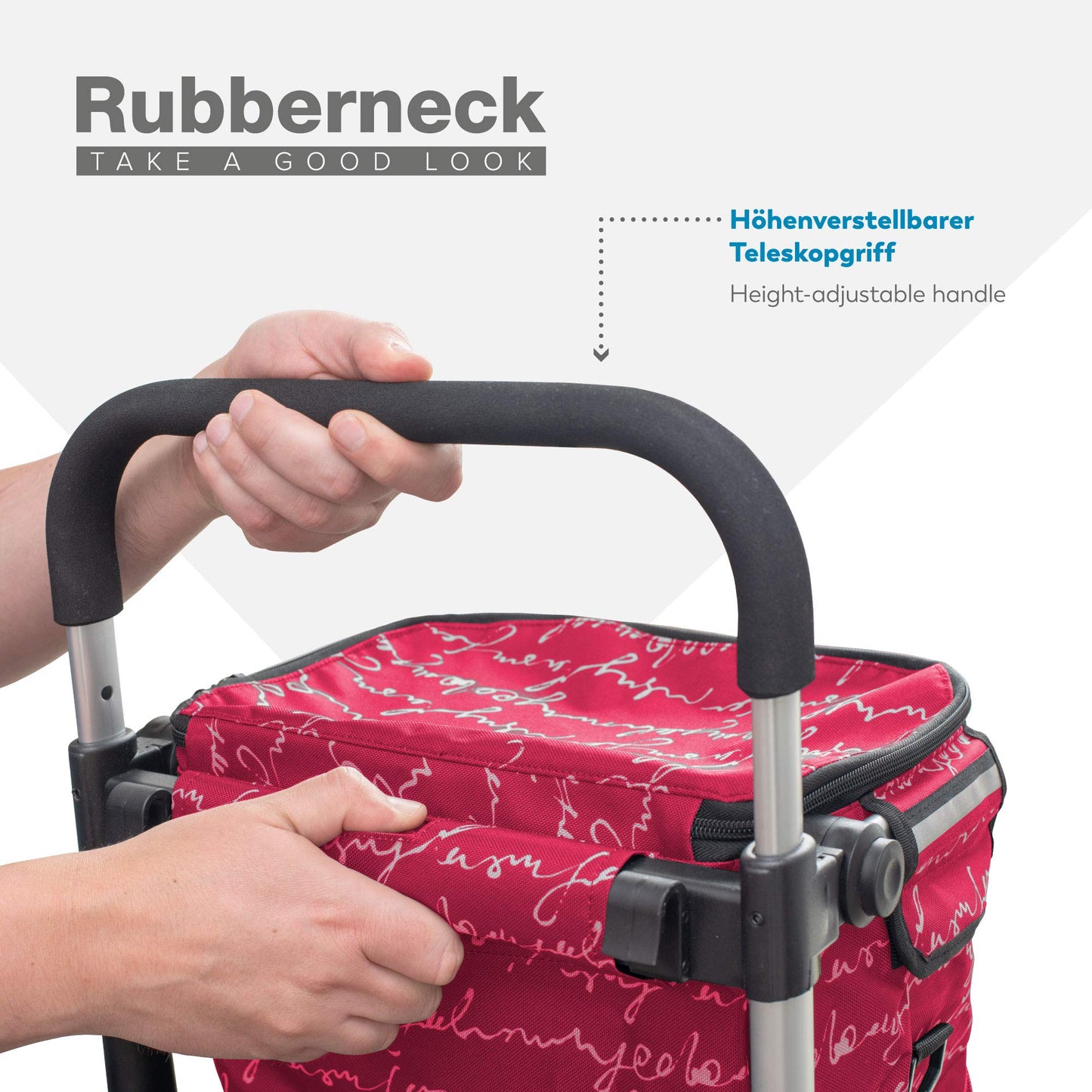 Rubberneck shopping trolley - Foldable cart - Cooler compartment - Adjustable handle - Red