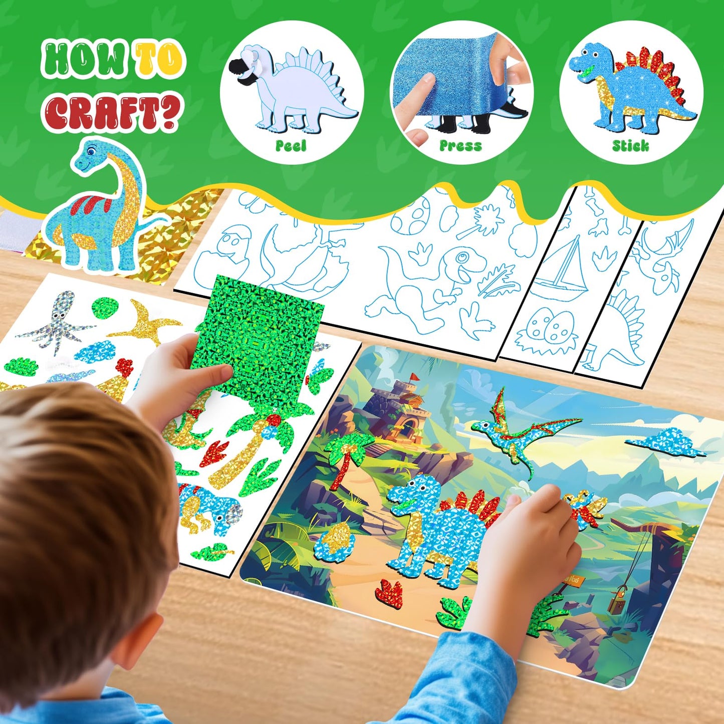 CutteeyFyry Foil Fun for Kids, Dinosaur Foil Art for Kids, Craft Sets for Ages 3-10, Kids Activity Kits Travel Toy Christmas Birthday Easter Gifts