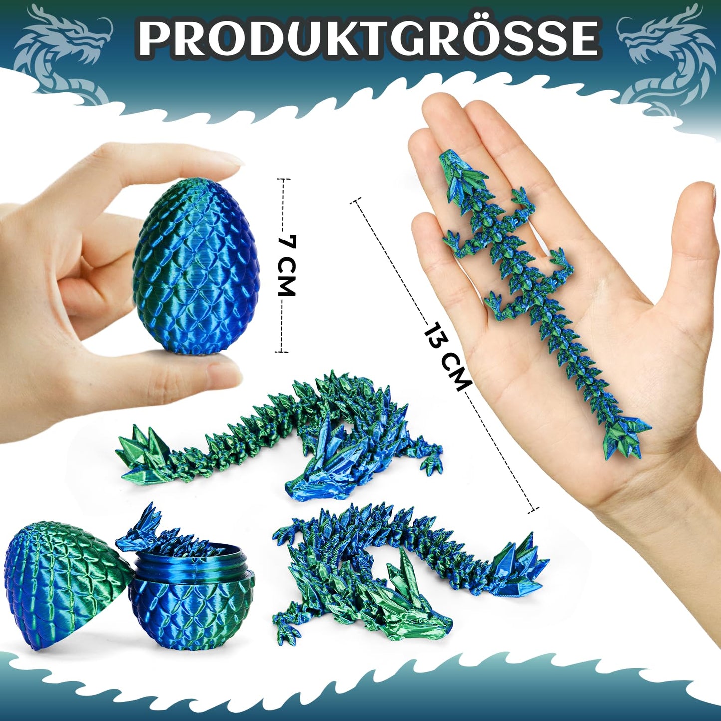 4-piece set of miniature 3D dragon eggs with dragons - 13 cm articulated dragon toys, dragon figures in dragon egg, crystal dragon toys - Suitable for boys aged 5/6/7/8/9 years and up