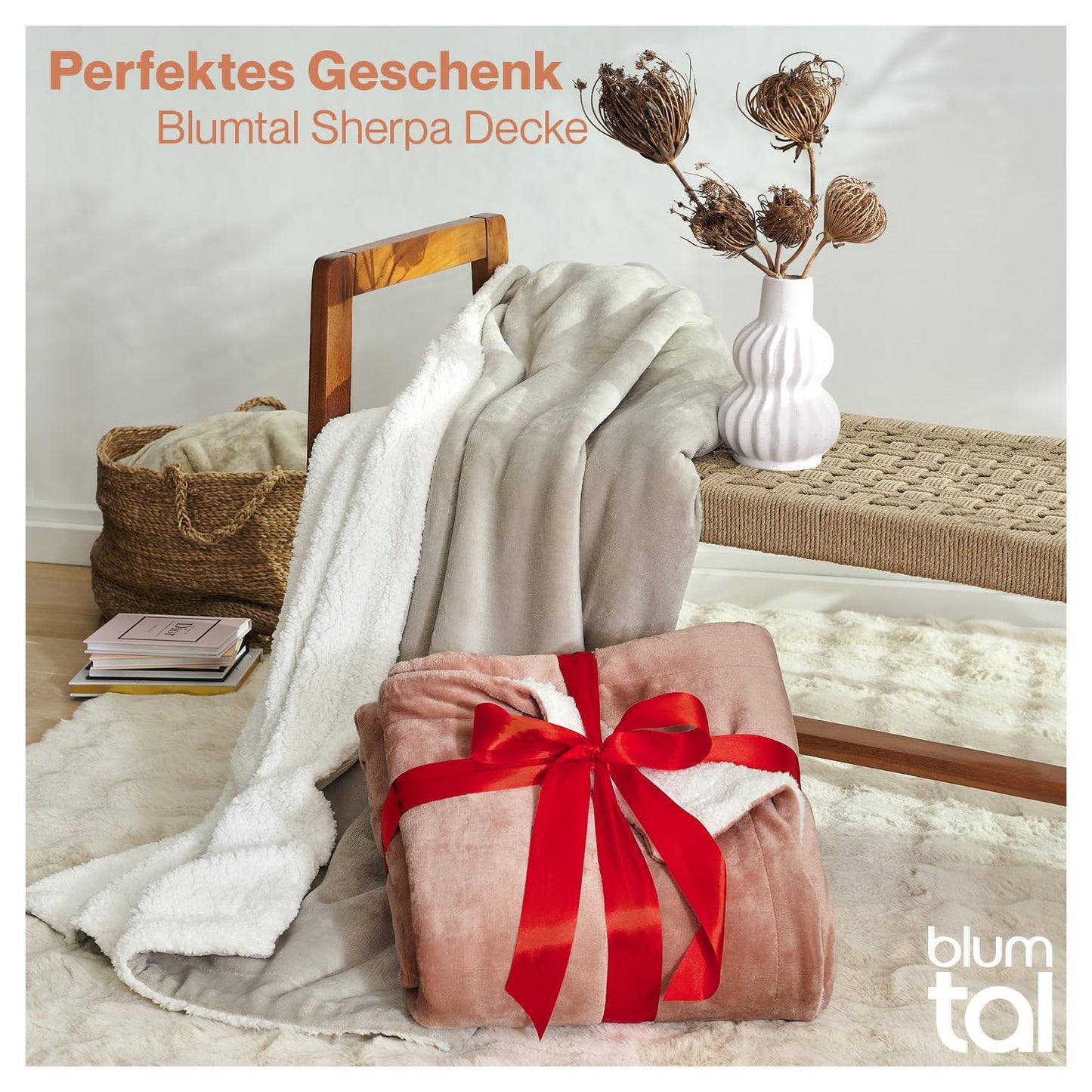Blumtal Premium Sherpa Cuddly Blanket fluffy 220x240 cm - Oeko-Tex certified Sofa Blanket with Thick Sherpa Inner Layer - super soft Blanket extra thick and warming - Cozy Fleece Blanket - Dusty Pink
