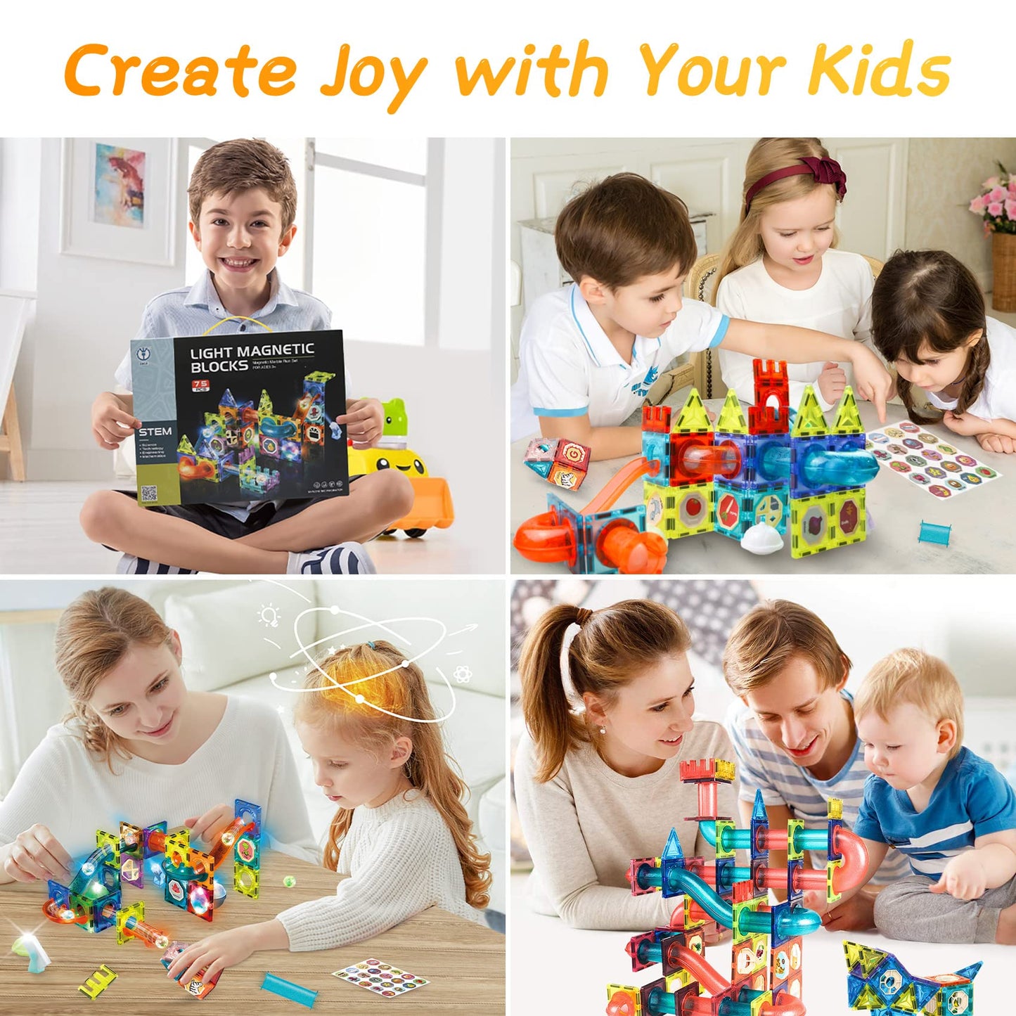 Jvchengxi Magnetic Building Blocks, 75 Pieces STEM Construction Tile Magnet Blocks Marble Run Set Montessori Building Blocks Learning Toy Everyday Building Toy for 3-12 Year Old Boys Girls Gift