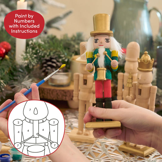 THE TWIDDLERS - 4 hand-painted wooden Nutcracker soldiers, 18cm - High-quality, handmade set, traditional pine wood ornaments, DIY Christmas decoration with movable parts.