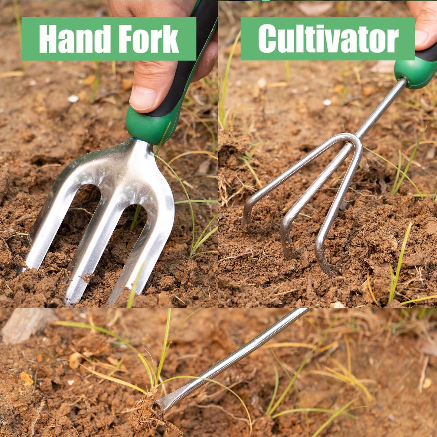 DEWINNER Garden Tool Set, Hand Tool Gift Set, Outdoor Hoe, Garden, Transplanting, Fork for Gardeners, Trowel, Transplanter, Cultivator, Weeding, with sturdy storage bag for organization.