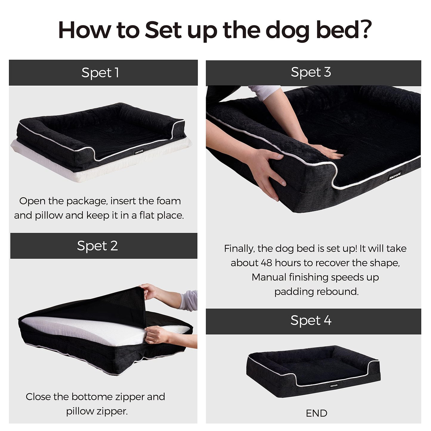 HMTOPE Orthopedic Dog Bed, Dog Sofa, High Edge, Dog Pillow, Dog Basket, Detachable and Washable, Large Dogs & Medium Dogs-120x85x22cm, Gray