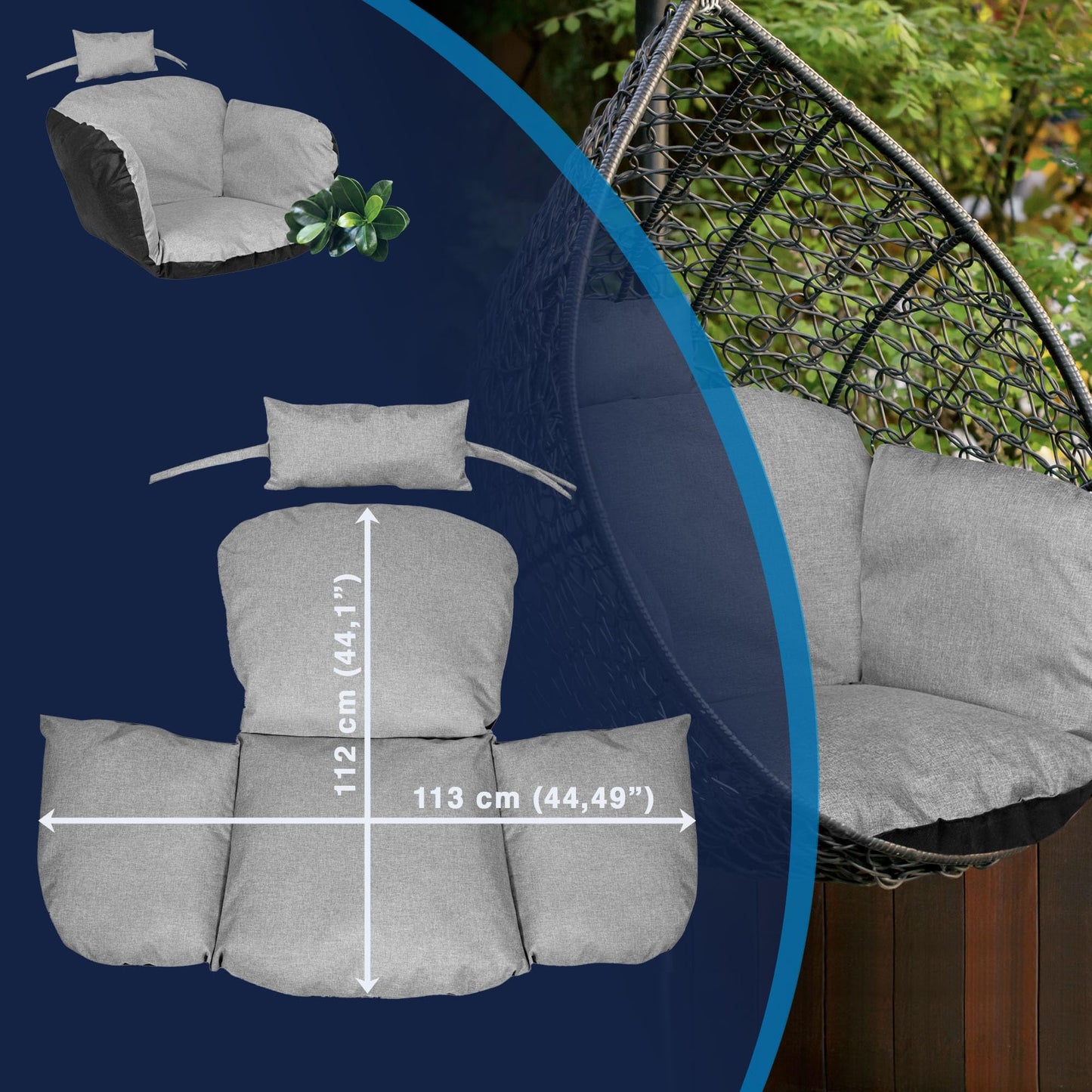 EDANTI garden cushion pad pillow for hanging chair stork nest hanging basket swing waterproof decorative chair 112x113 cm + headrest