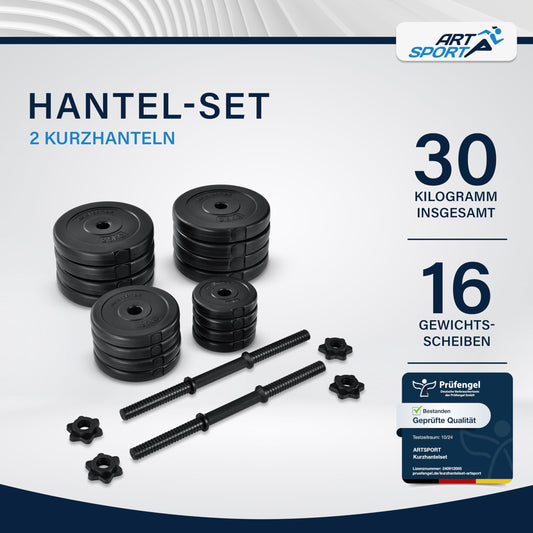 ArtSport 2er dumbbell set 30kg - dumbbell set with 2 dumbbells, 16 weight plates, and star locks - strength training dumbbell set dumbbell