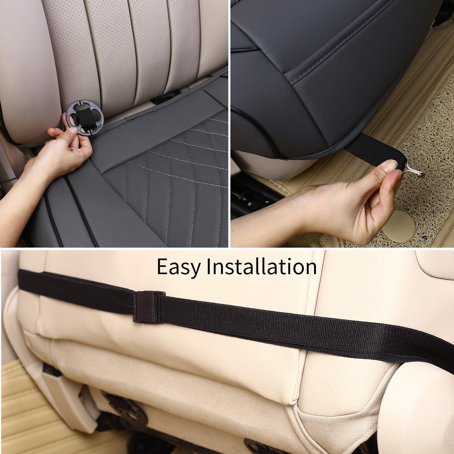 Kingphenix Premium PU car seat cover, front seat protection, compatible with 95% of all vehicles, padded, non-slip, full wrap edge, dimensions: 53.3 x 51.8 cm, 1 piece (grey)