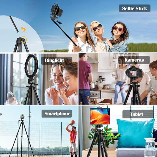 KINGJOY Cell Phone Camera Tripod 71" Lightweight Phone Tripod with Remote Shutter, 360° Rotation Portable Tripod with Tablet Phone Holder for Canon Nikon Action Camera