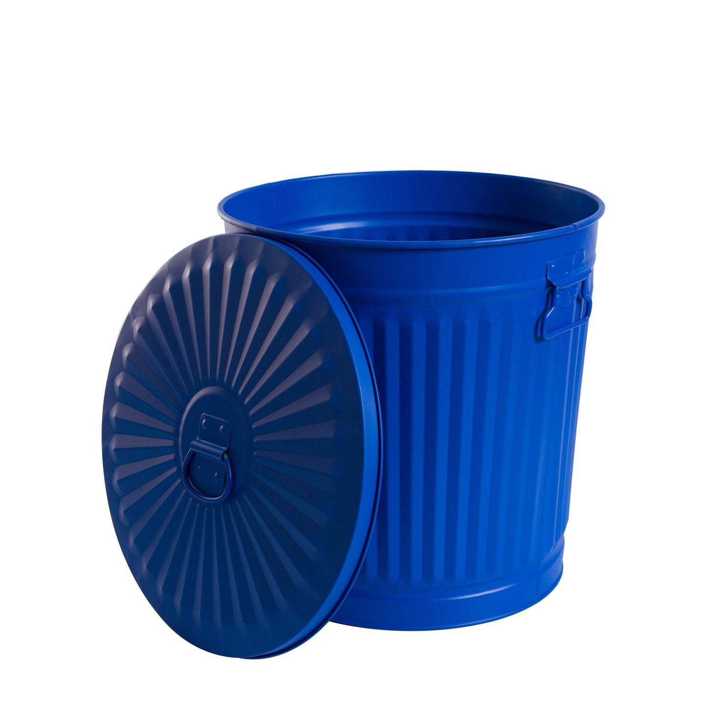 Jinfa Large metal bin with lid and carrying handles - trash can for yellow bag, deposit container, fireplace ash bucket, feed bin, pellet container - sturdy & decorative in retro design.