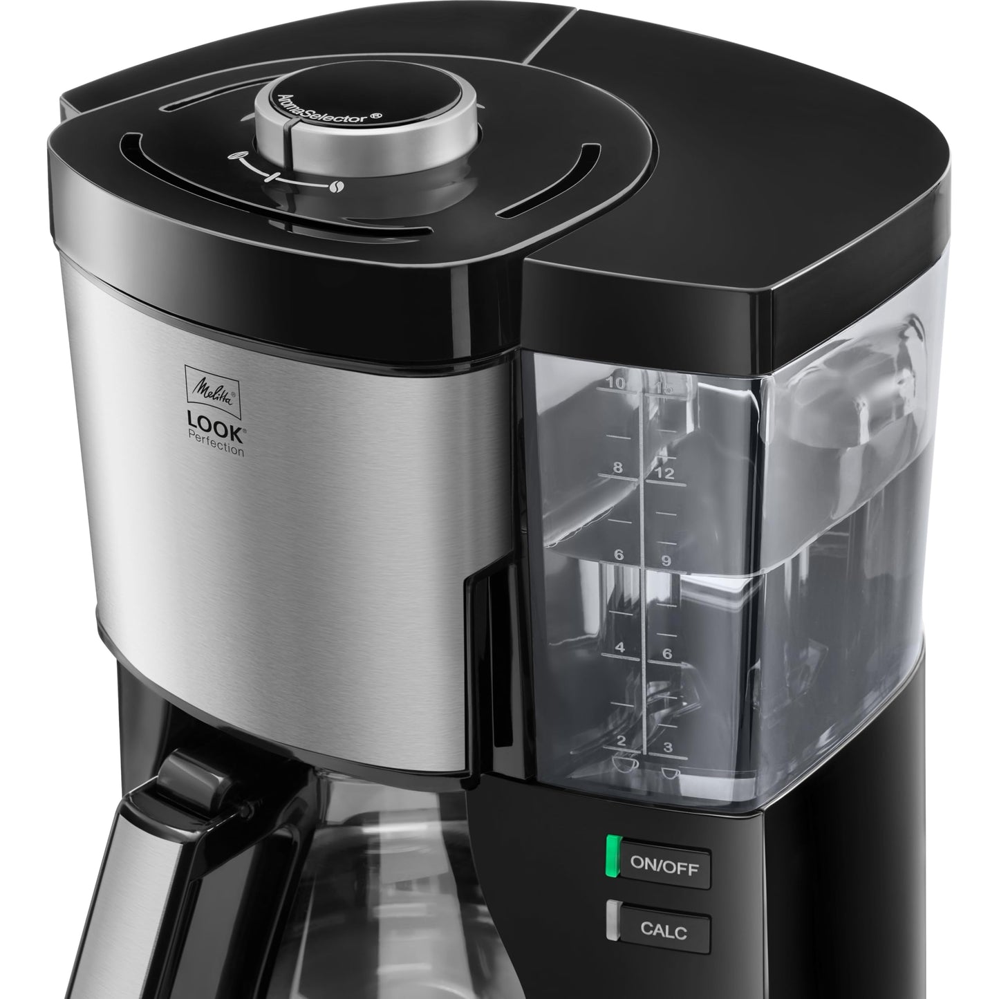 Melitta Look Perfection - Coffeemaker with removable water tank, glass carafe and drip stop, for up to 10 cups of coffee, black.