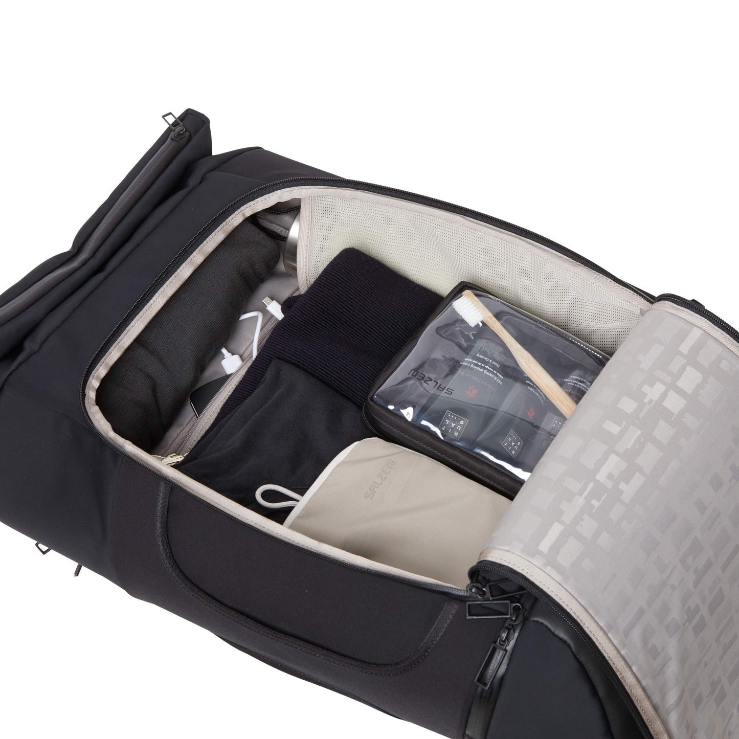 Salt Triplete Backpack made of nylon in the color black, with padded 16-inch tablet and laptop compartment, volume: 32L expandable to 37L, size: 32 x 21 x 56 cm, ZEN-SBP-001-858