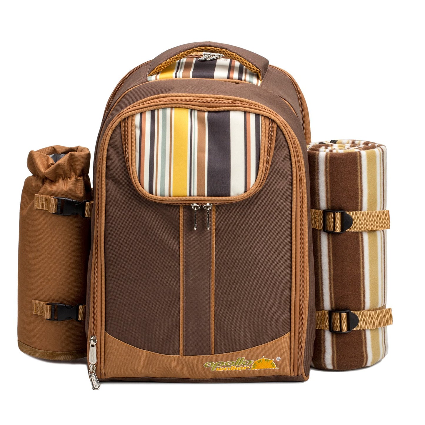 Apollo Walker picnic backpack for 2 people picnic set (set & blanket) thermal bag coolers for camping, beach, hiking Brown