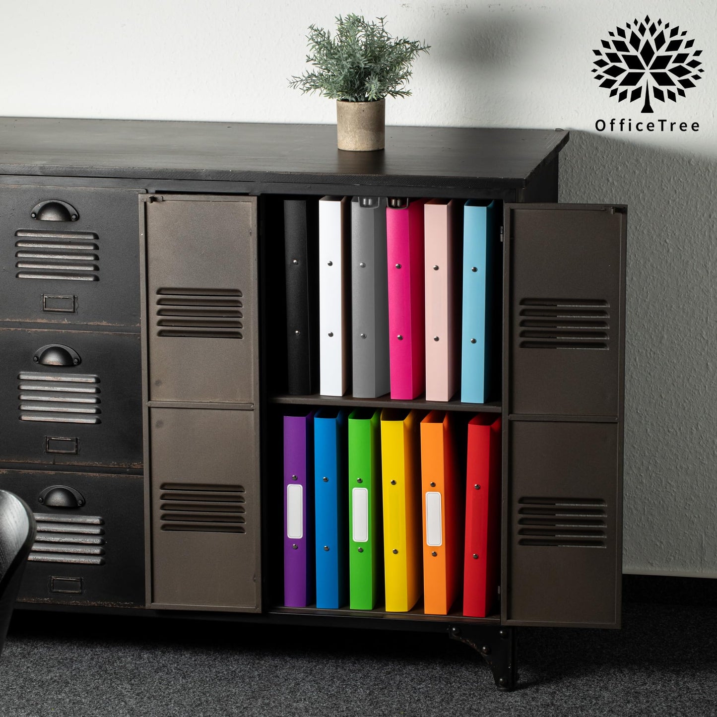 OfficeTree 12x Ring Binder Set - 12 Colors - 2-Ring Mechanism - A4 Ring Binder Back width 3.5cm - Ring Folders made of durable plastic - Slim Ring Binder with Sticker - Folder