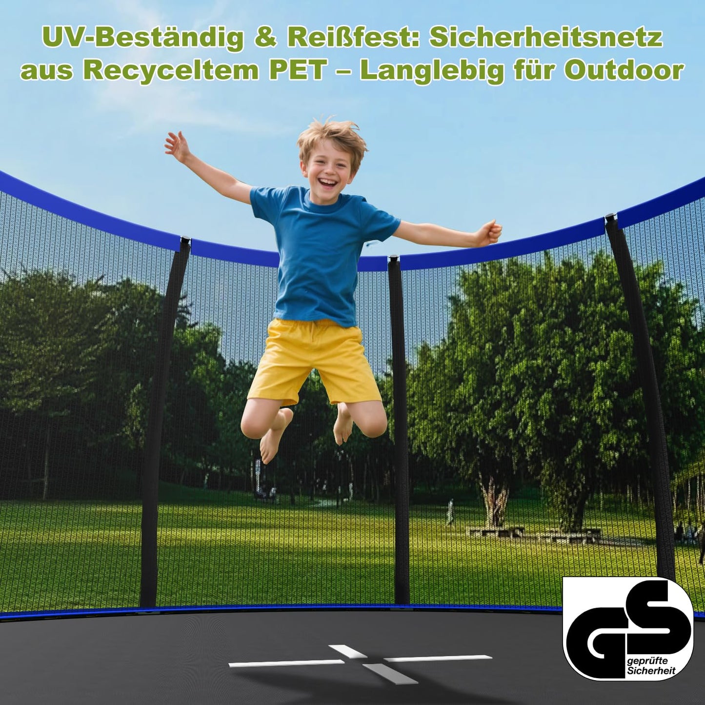 Devoko Trampoline Outdoor Ø 228/305/366/427 cm, GS certified, Kids trampoline with safety net, Round giant trampoline with ladder and shoe bag
