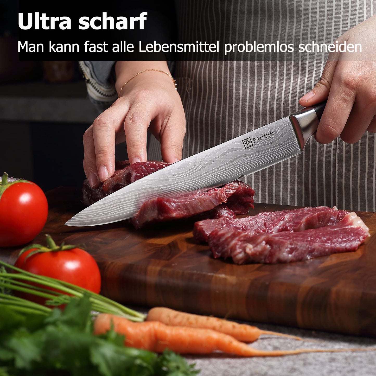 PAUDIN Meat Knife Chef Knife Carving Knife, Blade Length 20 cm Knife Utility Knife, ultra sharp high Carbon German Stainless Steel Kitchen Knife with ergonomic non-slip handle