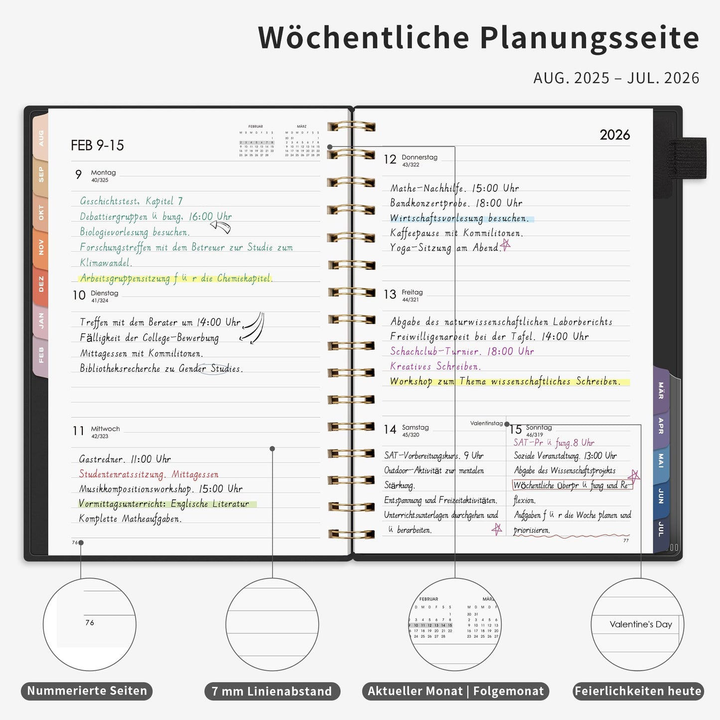 RETACY Calendar 2025 2026 - Weekly Planner Notebook A5, School Planner 25/26, Appointment Planner for School, August 2025-July 2026 planner, Study & Everyday Life (Black)