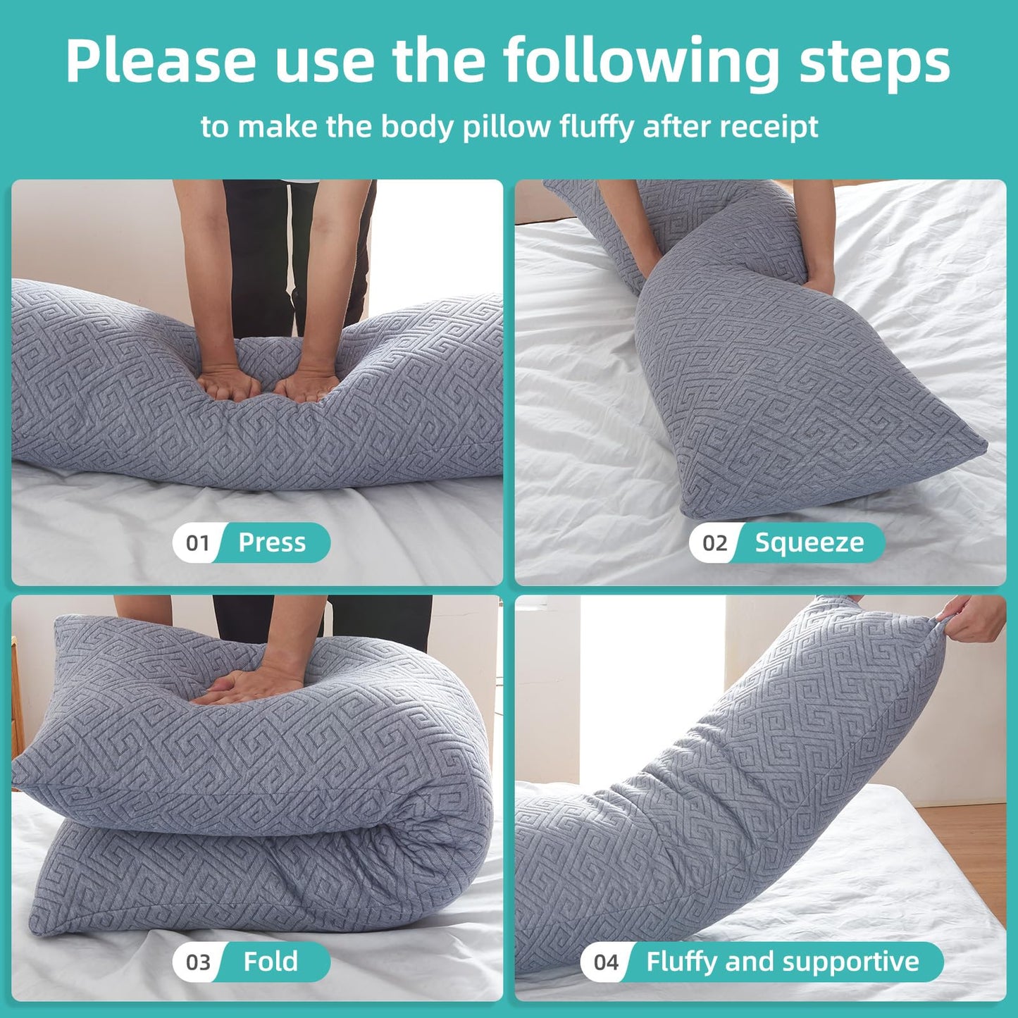 NOFFA Side Sleeper Pillow 39 x 137 cm Long pillow for side sleepers with shredded memory foam Pregnancy pillow Viscoelastic foam body pillow with cover, adjustable filling
