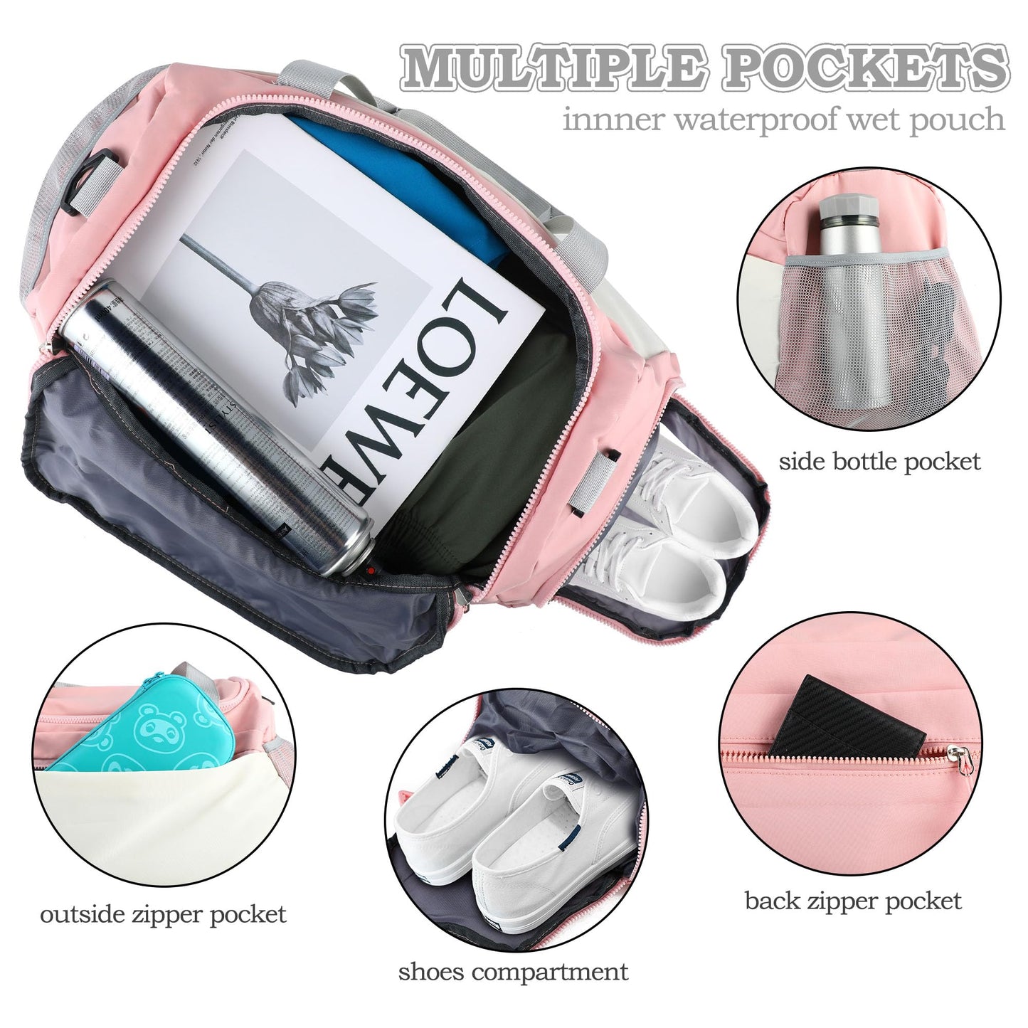 Sports bag for men and women, pink, fashionable.