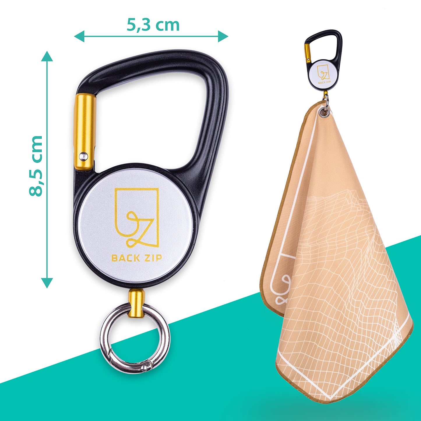 Back zip KEENON Sports microfiber towel with carabiner roll - ideal as a sweat towel - hiking accessory - mini towel, sports towel, face towel quick-drying