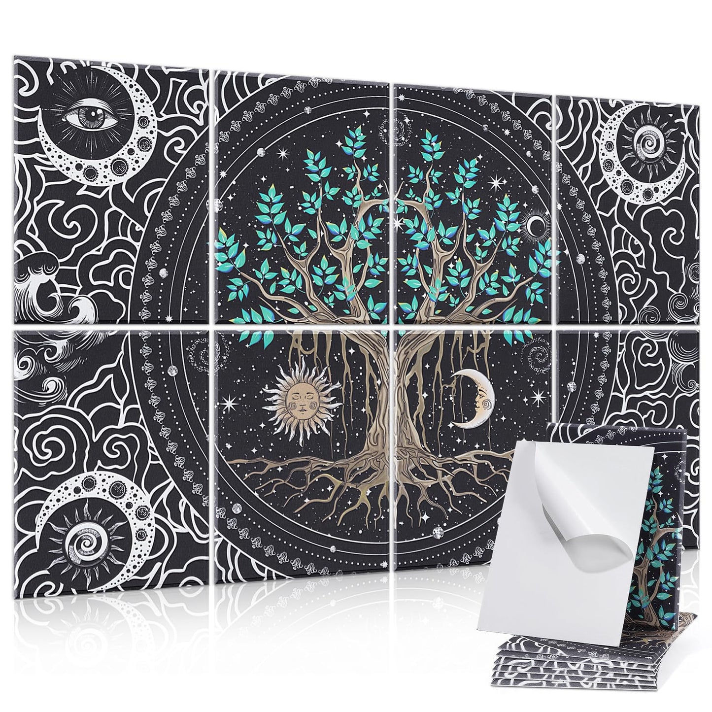 Yrendenge 8 Pack Acoustic Panels, Self-Adhesive Soundproofing Wall Panels, 30x40x0.9cm High Density Soundproofing Acoustic Panel Sound Absorber for Studio Wall Decoration (Tree Moon)