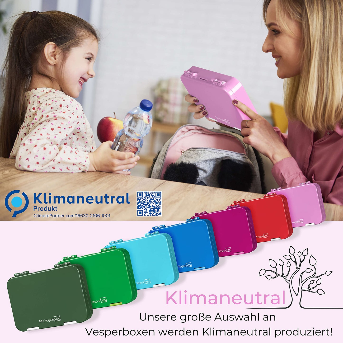 My Vesperbox - Len - Bento Box Kids - Lunchbox with 4+2 compartments - extremely sturdy - sandwich box - ideal for kindergarten and school... (Pink - Rainbow)