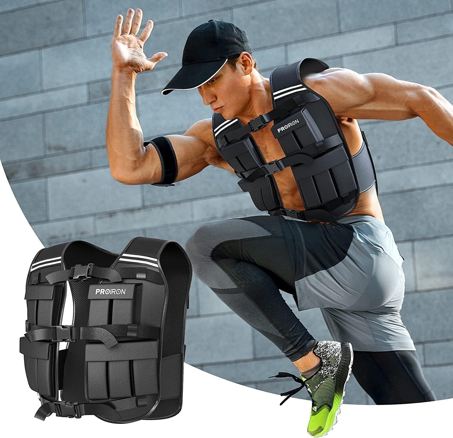 PROIRON Adjustable Weight Vest 20kg with Reflective Stripes for Running/Strength Training/Workout/Jogging and Home Gym.