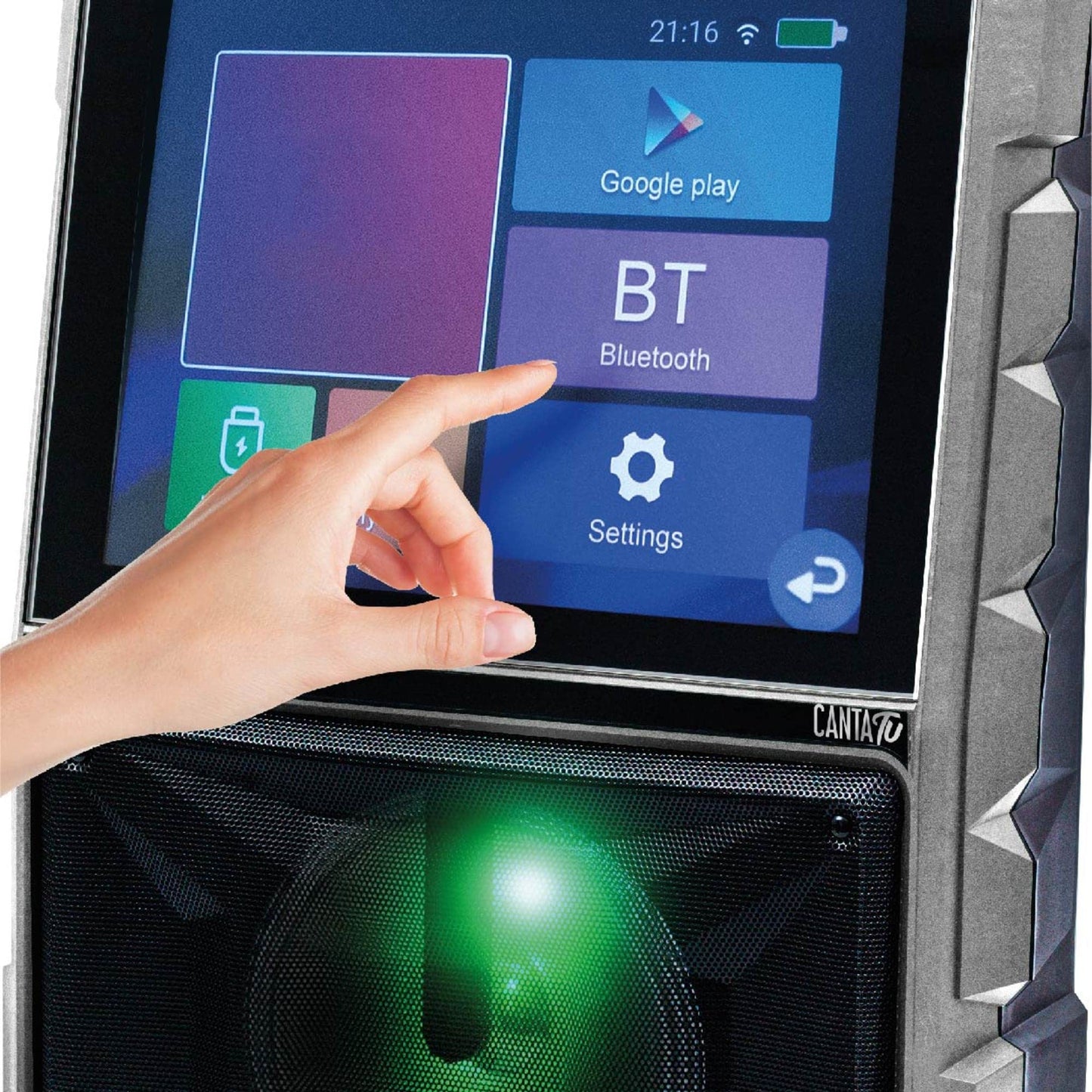 Sing Your Karaoke 2022, complete professional karaoke, portable audio-video system with Wi-Fi microphone, 14-inch touchscreen, Wi-Fi, 40W RMS speakers, 4 hours charging time, 2 radio frequencies.