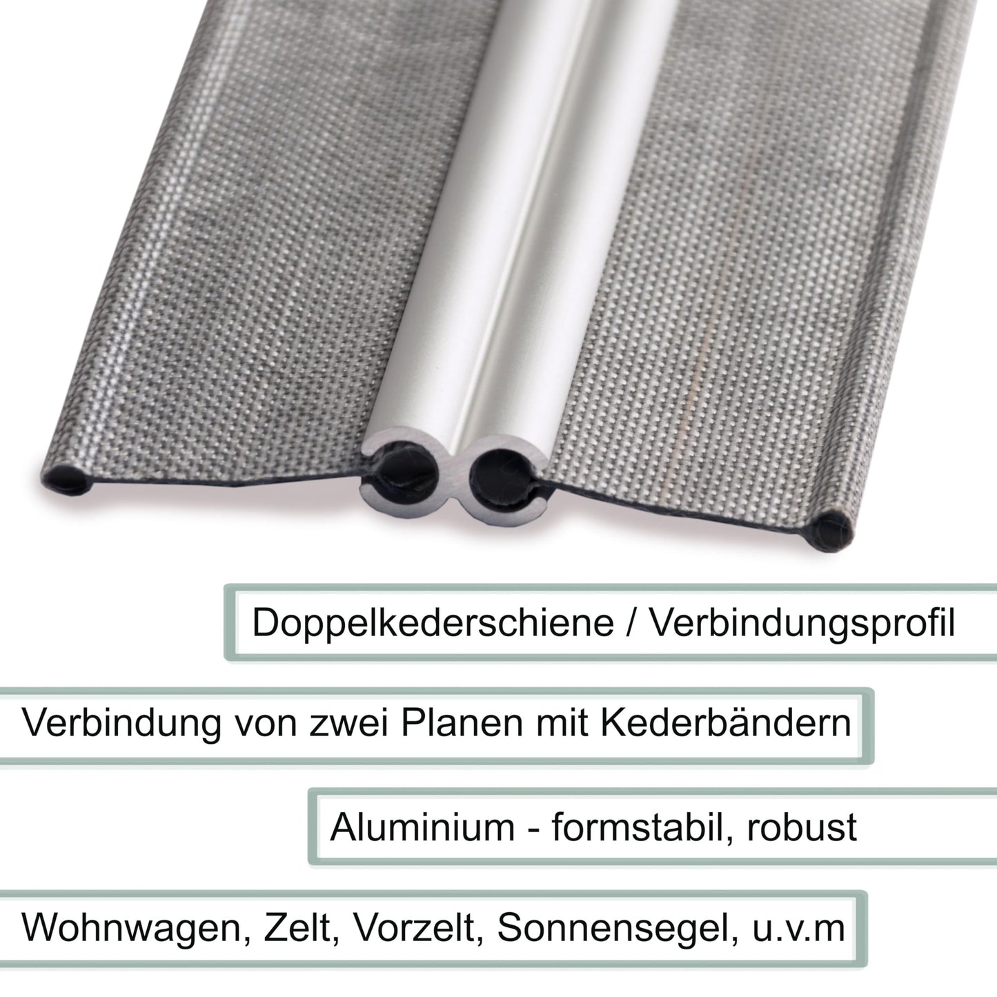 Aluminum double keder rail 1 meter keder strip Ø8mm (suitable for 5-7mm keder) - Aluminum profile keder rail for caravan motorhome - Tent awning skirt railawning rail
