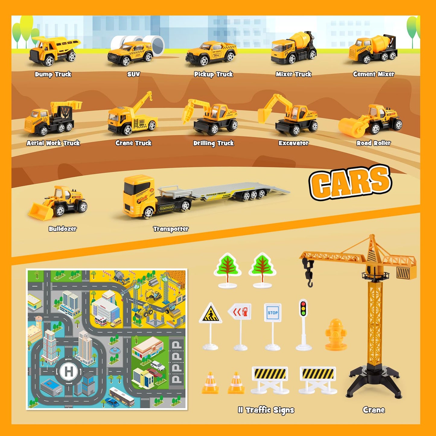 Adeokay child toys for ages 2-5, construction vehicles digger toy for boys - Christmas gift for kids.