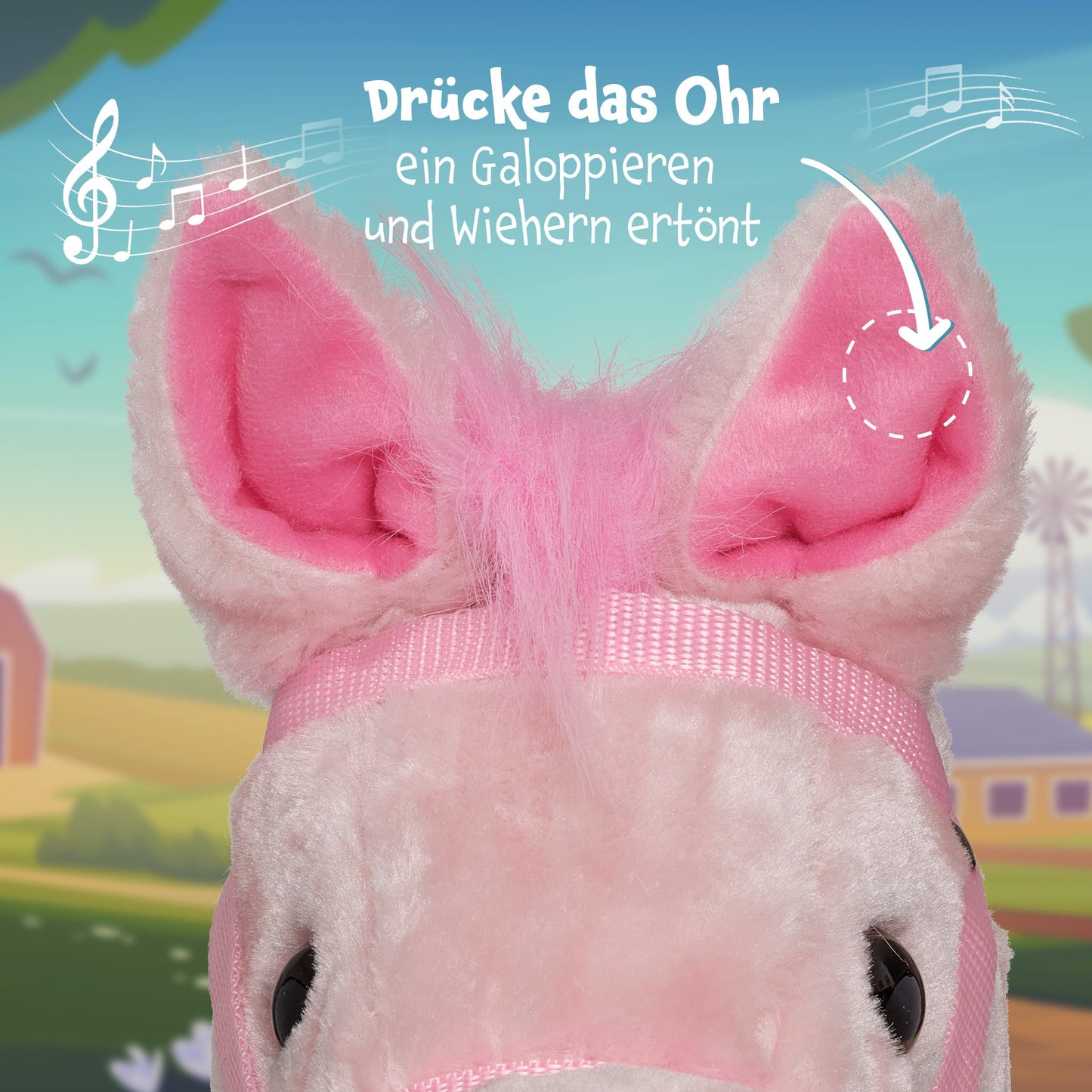 Pink Papaya Hobbyhorse, Sparkles, cute plush toy horse with sound function: Neighing and galloping sounds.