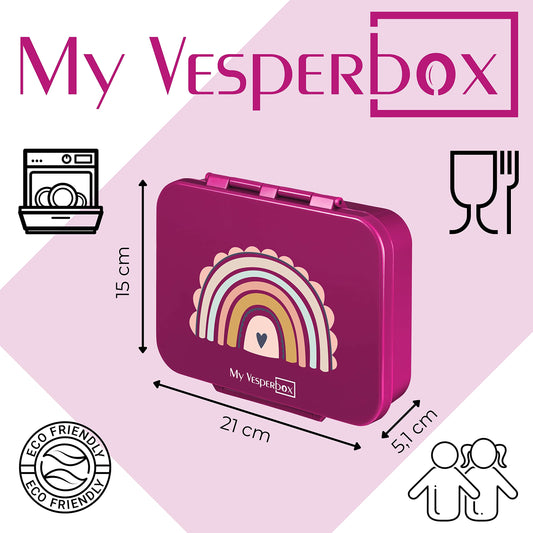 My Vesperbox - Bia - Bento Box Children - NEW - REINFORCED LOCKS - Leak-proof & BPA free - extremely durable - Lunchbox - ideal for kindergarten and school... (Purple - Rainbow)