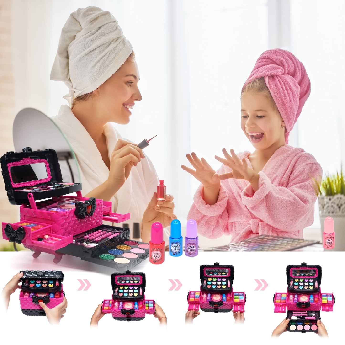 Children's makeup set girls makeup case kids - Safe and washable kids makeup, real makeup set, princess gifts for girls 4 5 6-12 years (Rose)