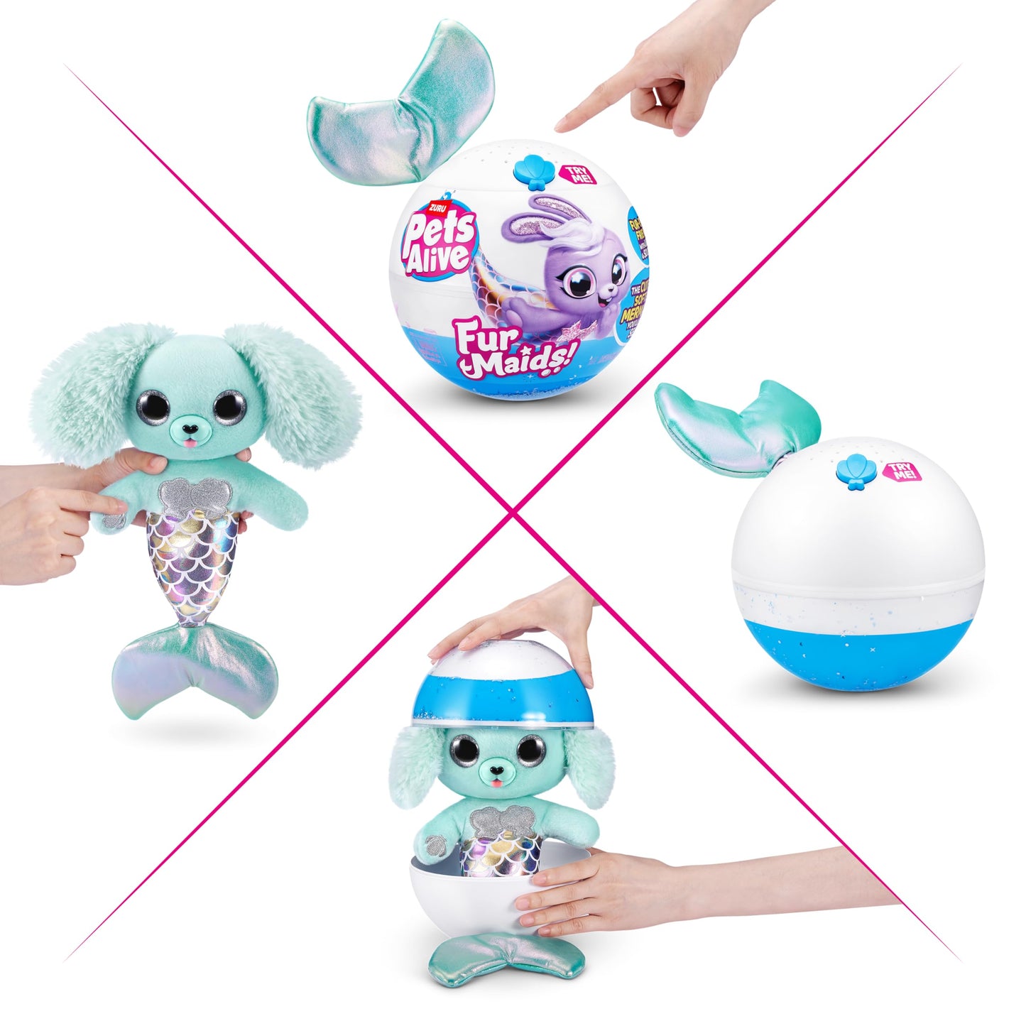 Pets Alive Furmaids by ZURU Mermaid, plush, interactive, light and sound, girls toy (Green Puppy)