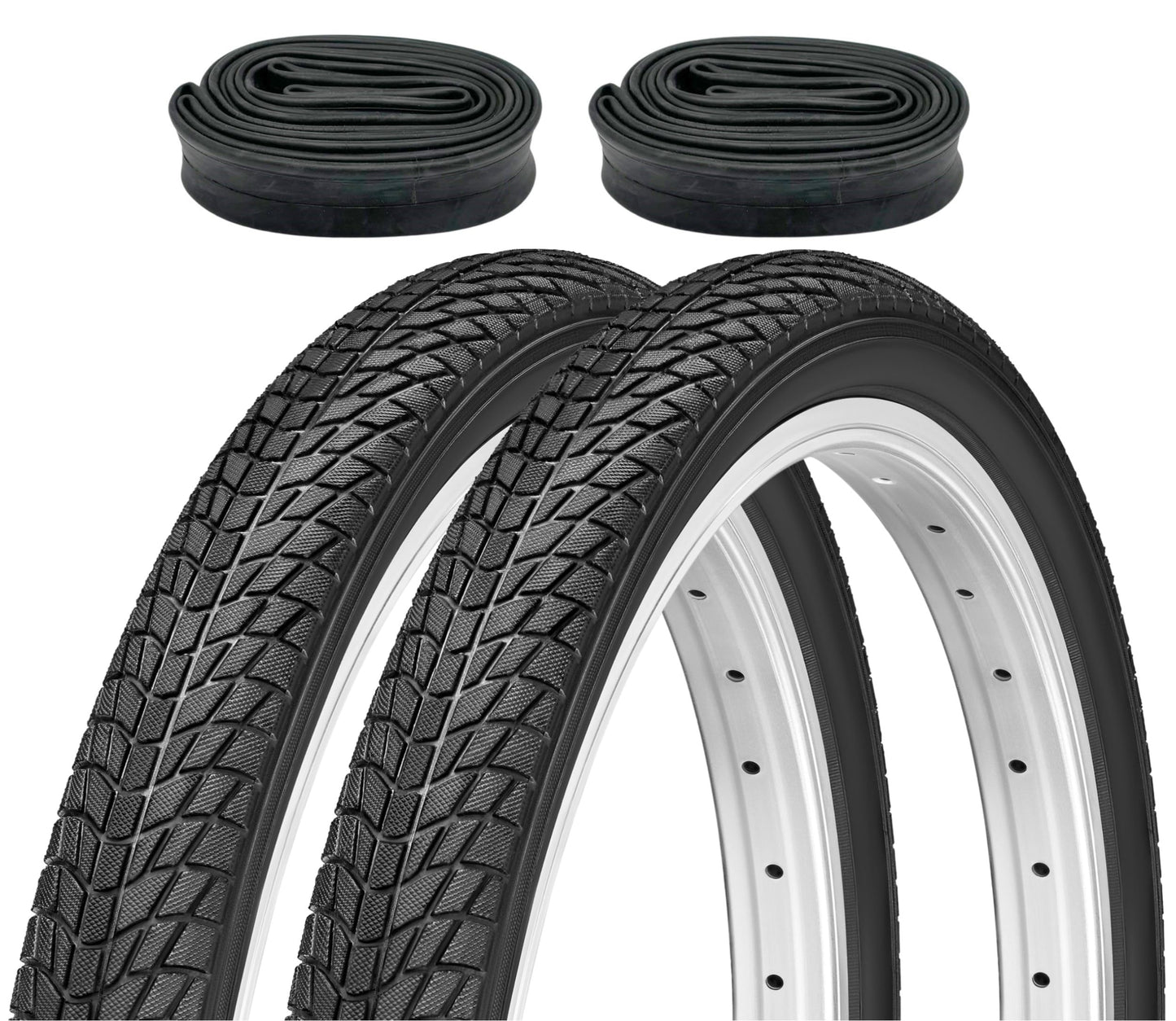 2-Pack Bicycle Tires 20x1.75 Inch 47-406 with Car Valve Tubes AV