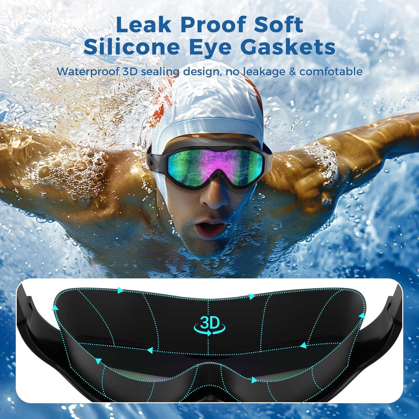Yomisee Swim Goggles for Men Women Adults, 2 Pack Swimming Goggles with UV Protection & Anti-Fog Protection.