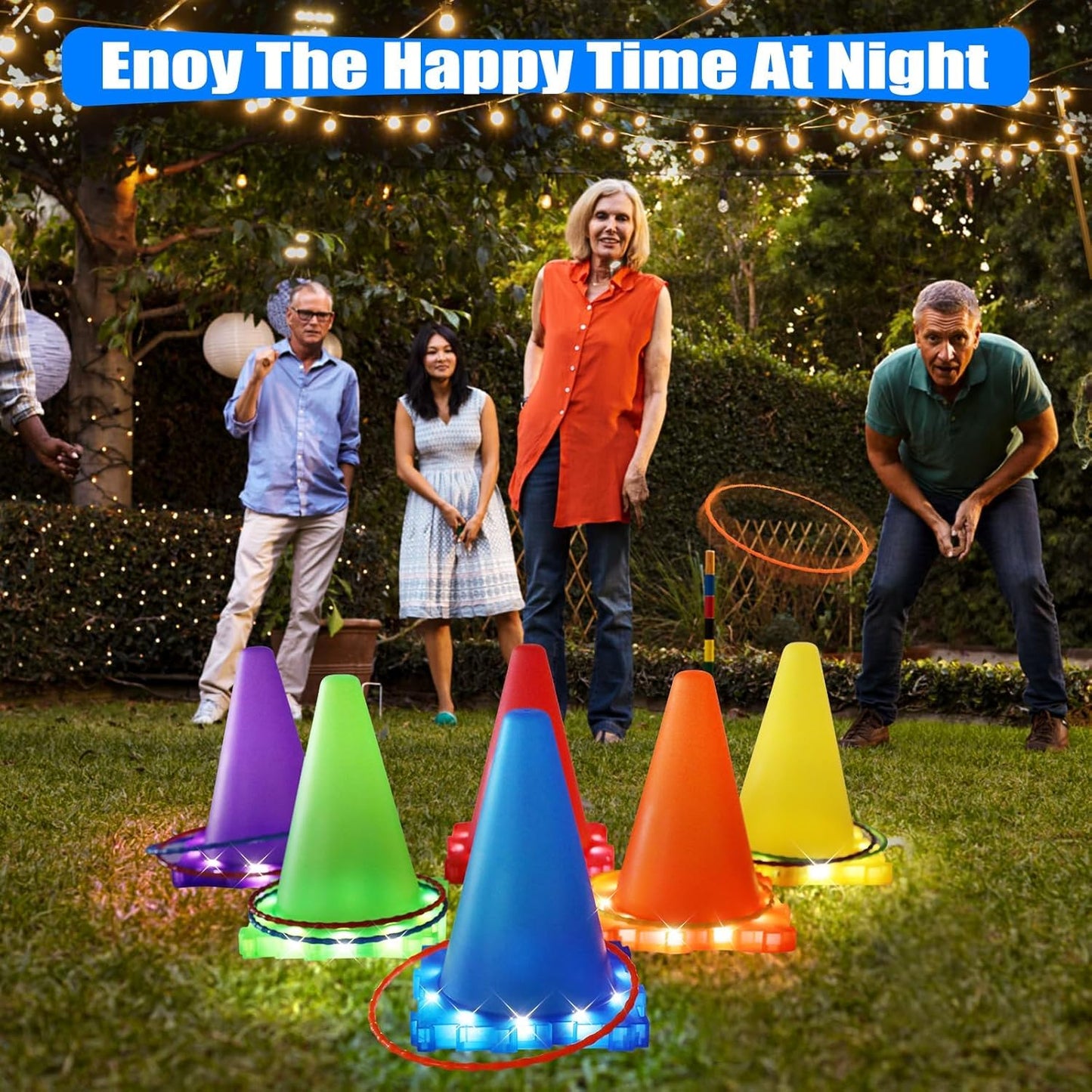 VATOS Light Up Throwing Games Outdoor Games Garden Games for Kids 3 4 5 6 years, Ball & Ring & Bean Bag Toss Game Set, Toss Game Garden Toy Games for Outside Outdoor Games Toy for Kids
