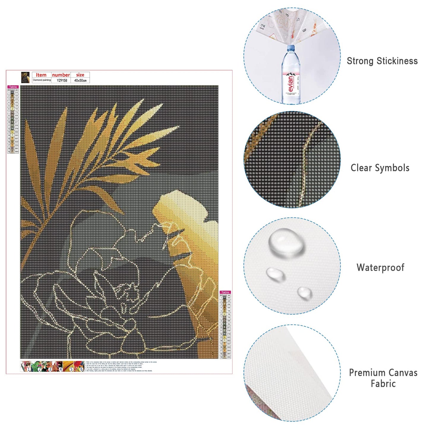 4 pieces of Diamond Painting Leaves 40x50 cm Diamond Painting Leaves Gold and Black Diamond Painting Pictures Modern Style Diamond Art Minimalism for Living Room Embroidery Kit Adults Stickers