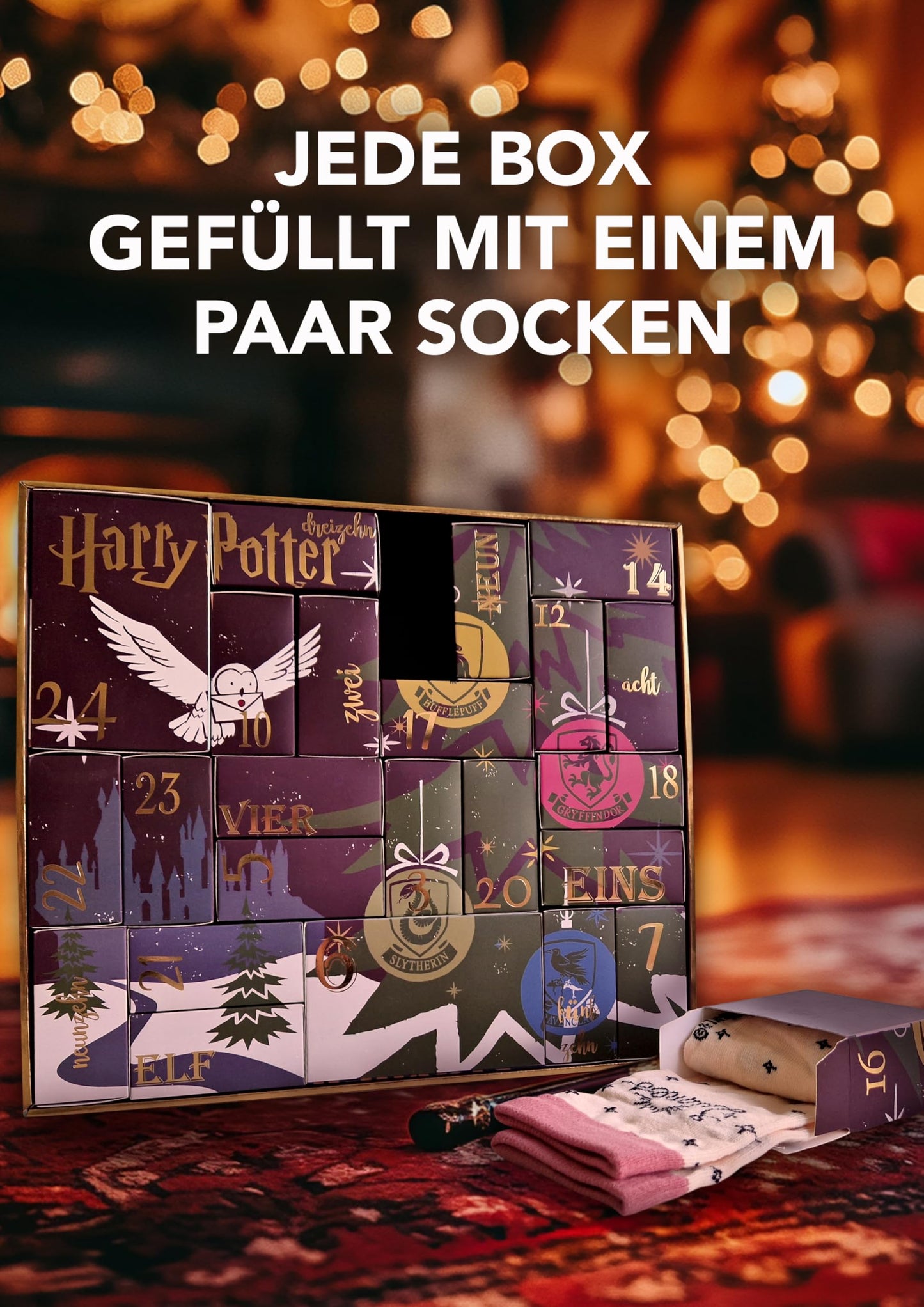 HARRY POTTER ® | Original Advent Calendar | 24 Pairs of Socks for Women | Christmas Calendar with Footings + Long Socks | Size 37-41 | OEKO-TEX ®