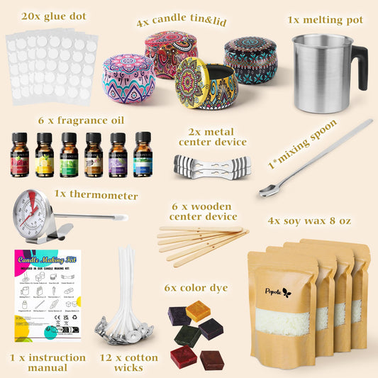 Popolic Candle Making Kit, DIY Candle Making Accessories, Scented Candle Gifts Set, Includes Soy Wax, Tin, Wicks, Wick Holder, Dyes, Capacity Pitcher.