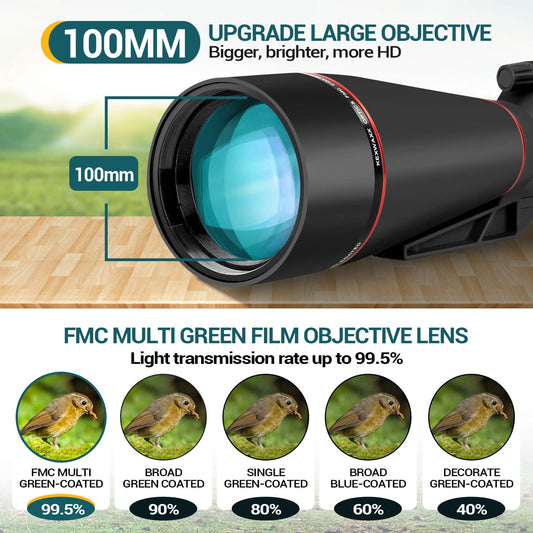 25-75X 100MM Spotting Scope for sports shooting hunting bird watching IPX7 waterproof FMC BAK4 prism with tripod phone adapter Black