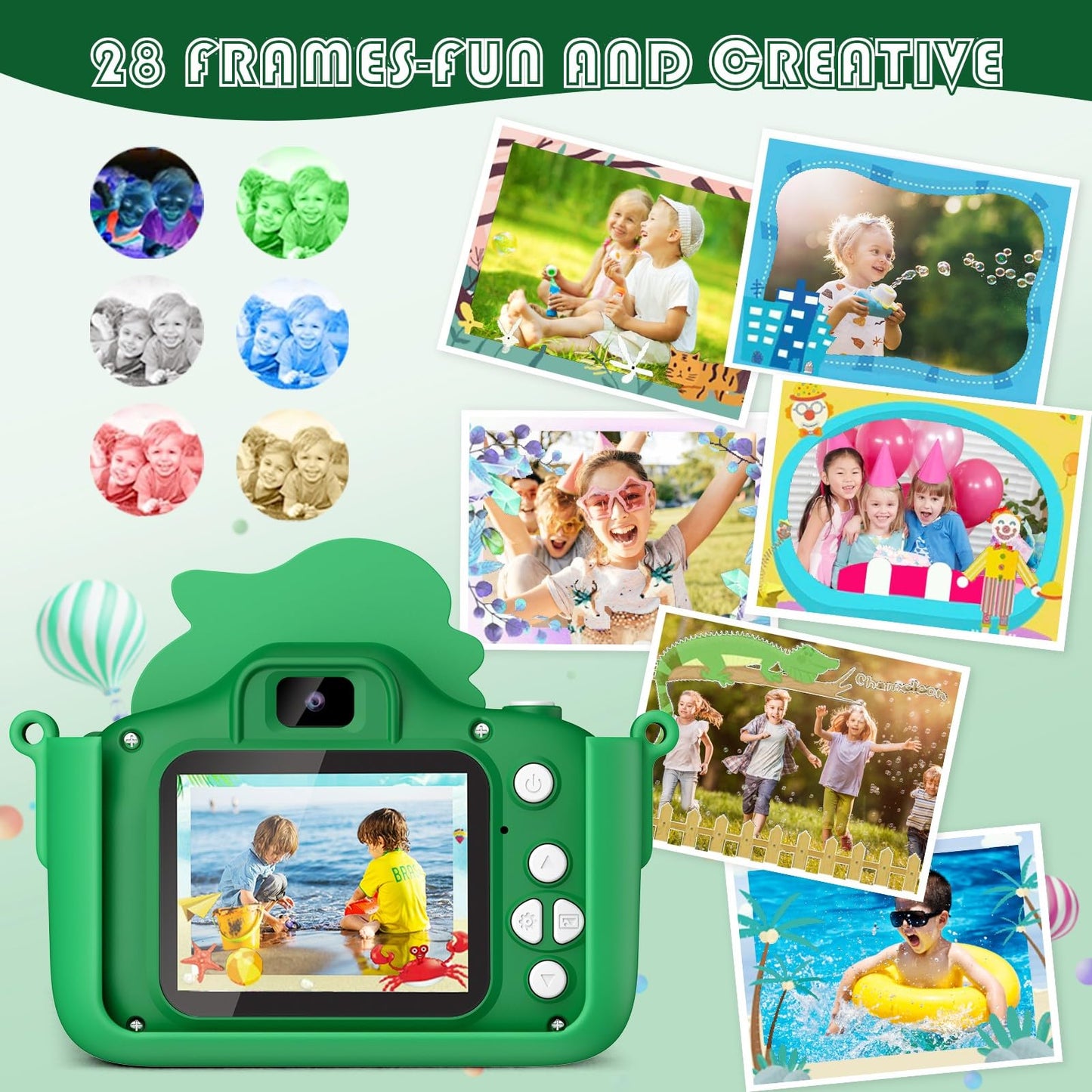 Kids Camera Dinosaur, Kids Camera 2" Display 1080P, Selfie Digital Camera for Kids with 32GB, Photo Camera for 3 4 5 6 7 8 9 10 11 12 Year Old Boys and Girls Gifts Toys (Green)