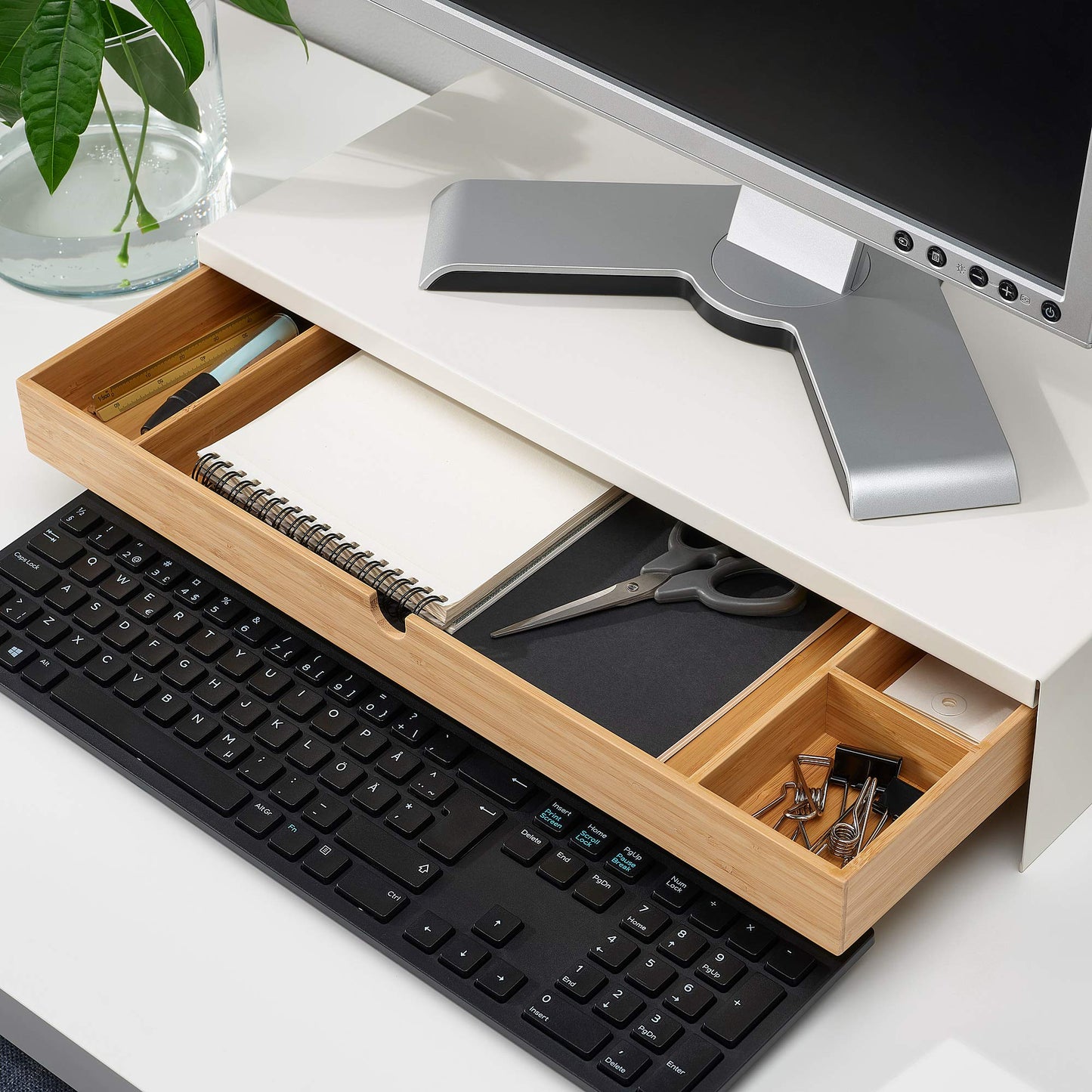ProTuning ELLOVEN monitor stand with drawer, made of aluminum, 47x26x10 cm white.