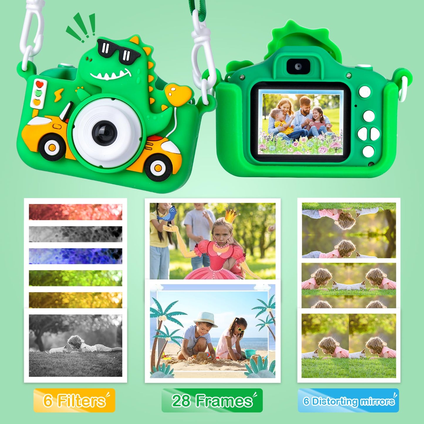 Pllieay Kids Camera Digital Camera with 32GB Card, 1080P HD, 5 Games, Dual Lens Children's Camera for Kids 3+ years.
