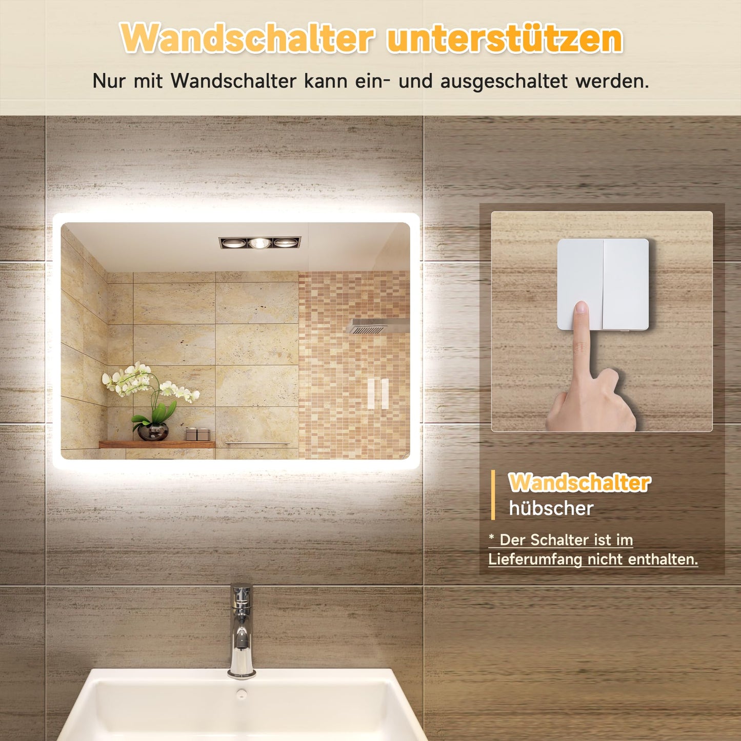 SONNI bathroom mirror with lighting 60x40 cm LED bathroom mirror wall switch bathroom mirror wall mirror light mirror IP44