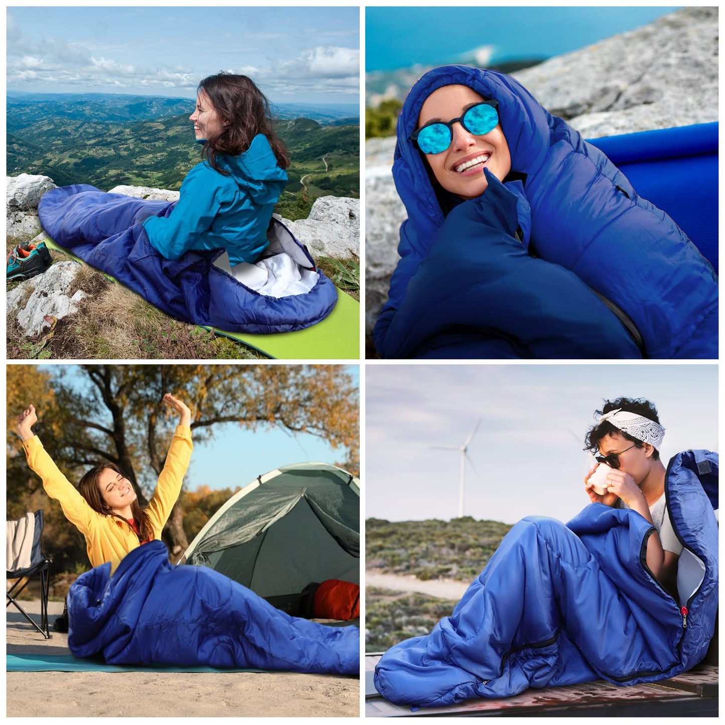 Outdoor sleeping bag for camping 3 seasons - Adult summer sleeping bag 2 in 1 function Mummy bags Warm Lightweight Water-resistant for backpacking hiking and traveling