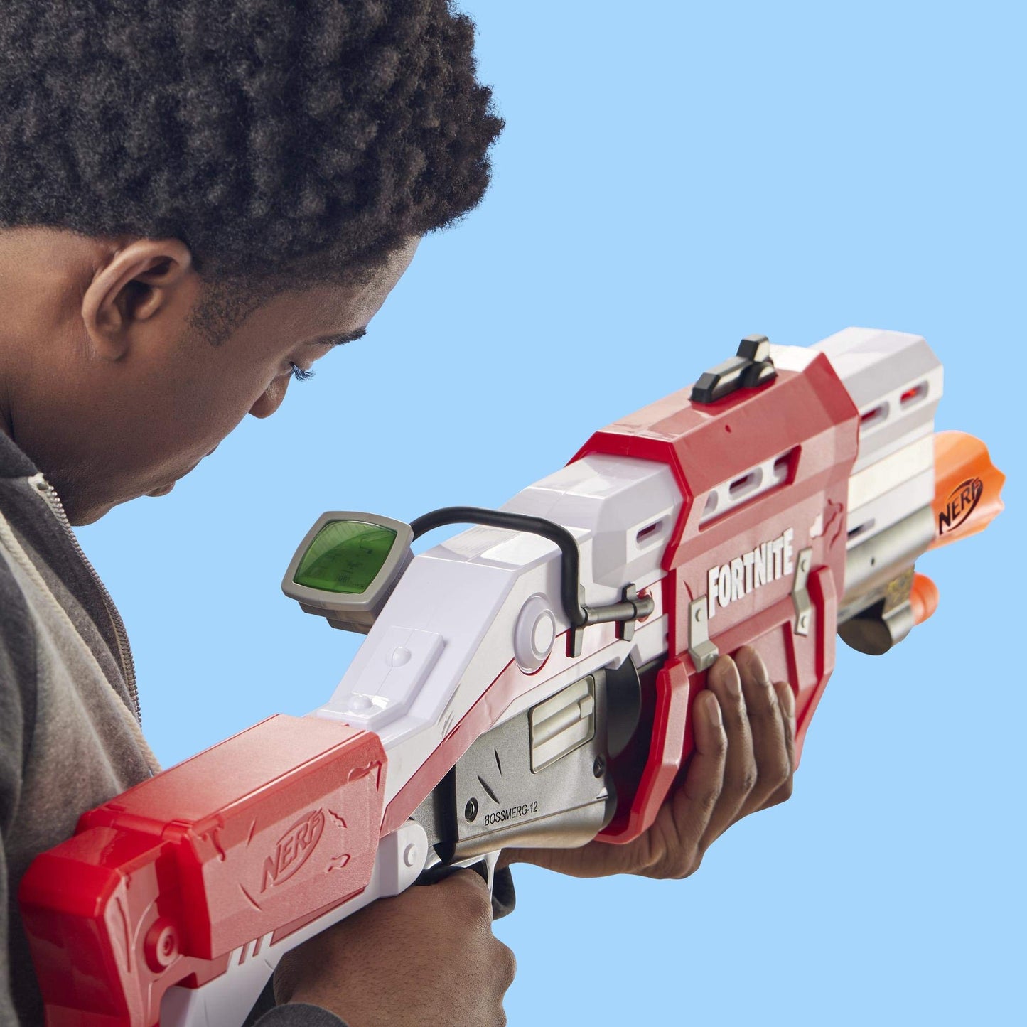NERF Hasbro E7065EU4 TS Pump-Action Blaster, 8 Mega Fortnite Darts, Dart Storage Compartment - For Teens and Adults Red.