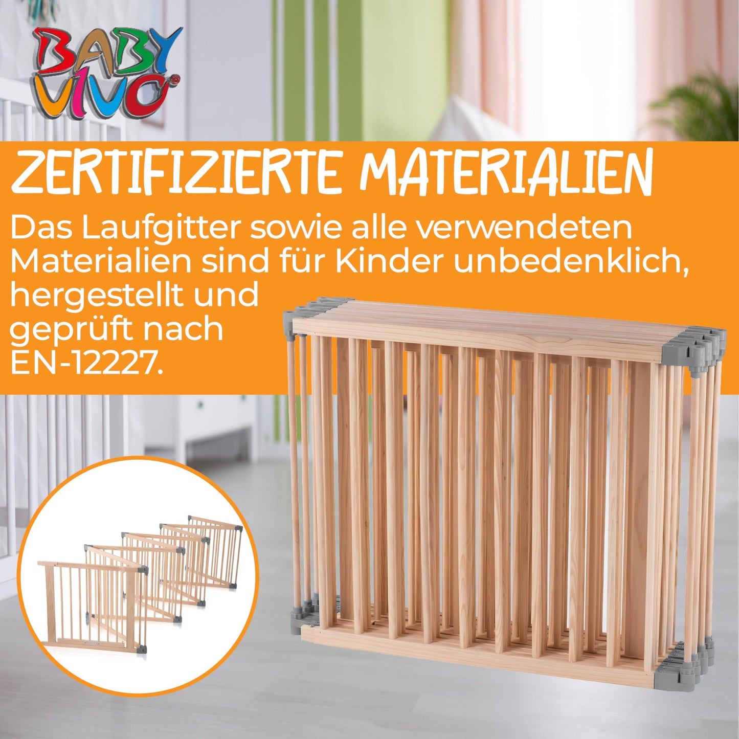 Baby Vivo XXL Playpen Play Yard Baby Safety Gate Crawling Fence Wooden with Door - adjustable - 8 elements PREMIUM Gray