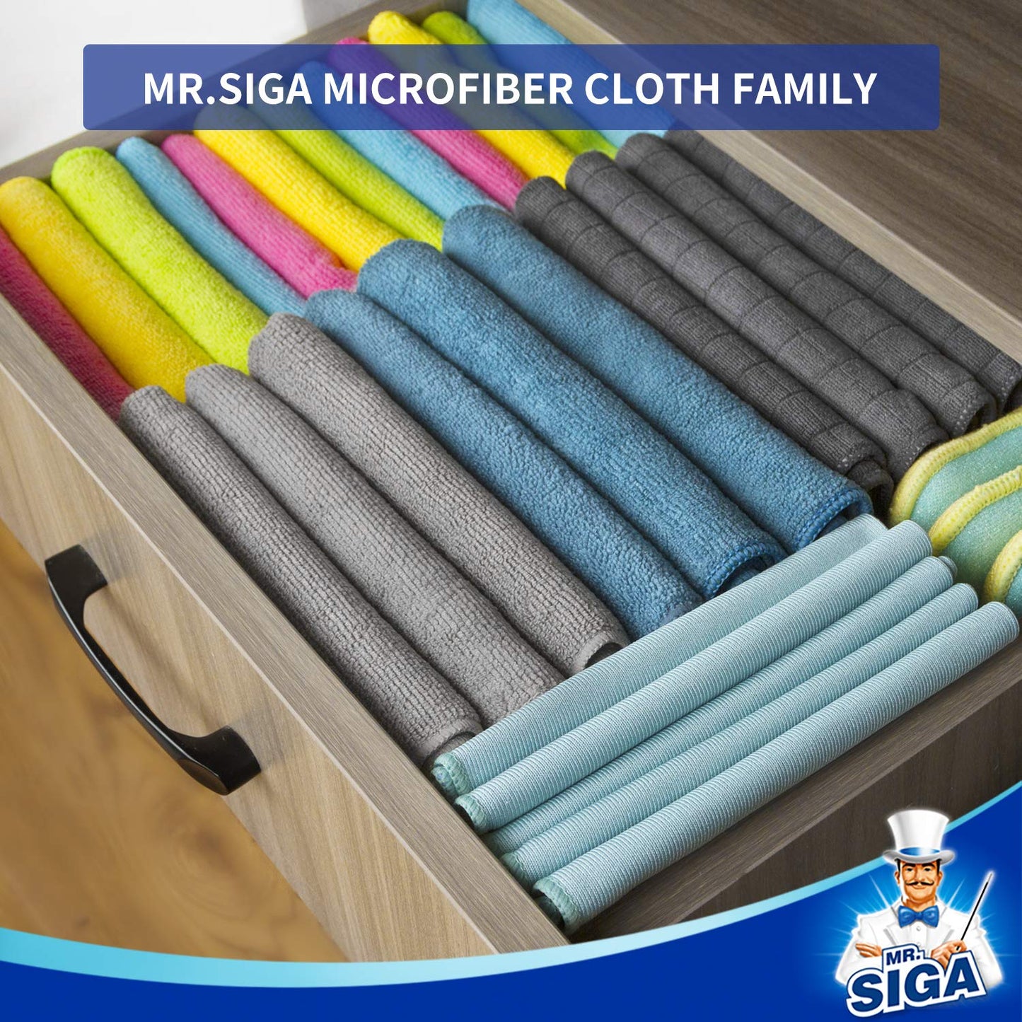 MR. SIGA Microfiber Cleaning Cloths Rags Window Cloth Microfiber Towels Dish Towels, 20 pieces, 32 x 32 cm.