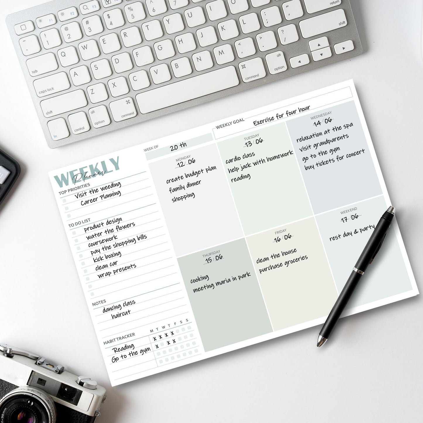 BIROYAL Weekly Planner Pad A4 undated (50 pages), desk pad with to-do list, weekly calendar planner with week overview & habit tracker for appointments, tasks & notes.