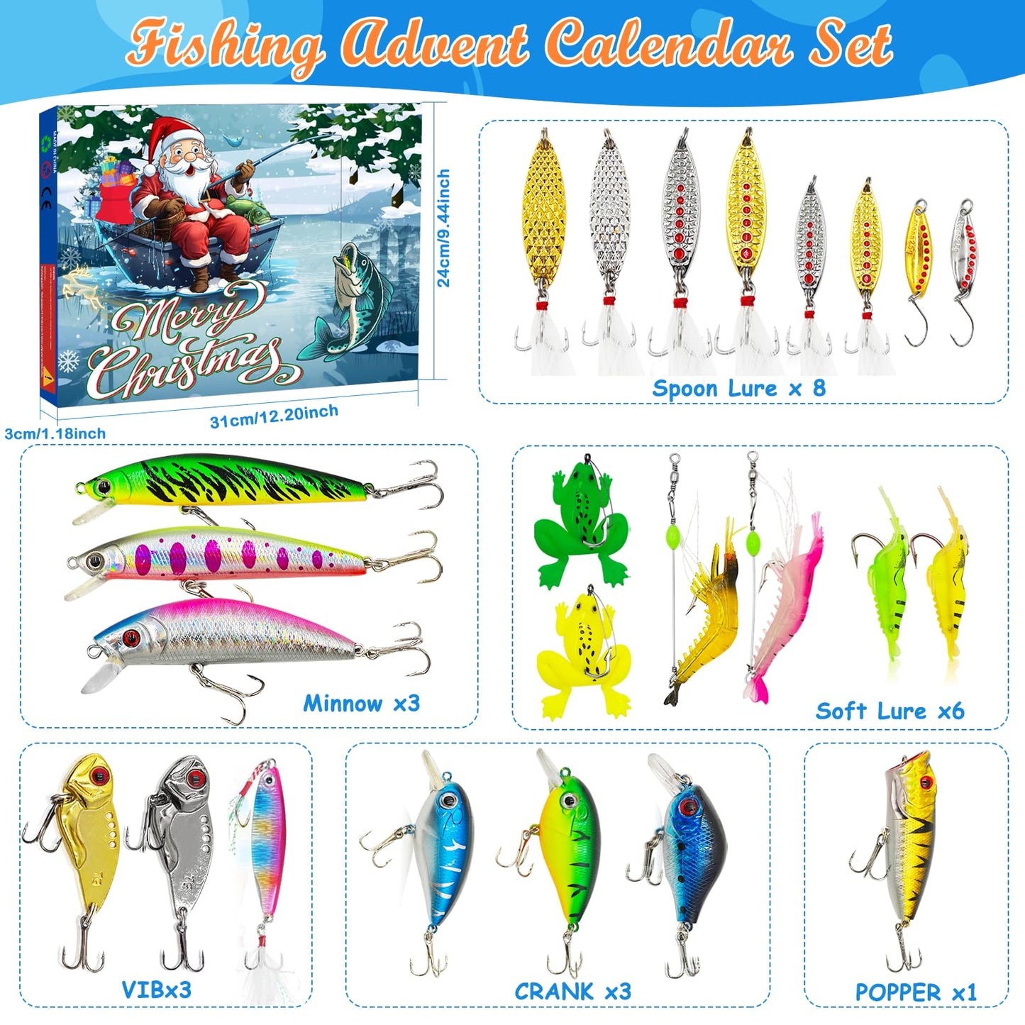 Angel Advent Calendar 2024 Men, Christmas 24 Days Angel Calendar Fishing Bait for Adults Teenage Boys Kids, Christmas Calendar Fisherman's Fishing Lures Angler Gift Fishing Set
